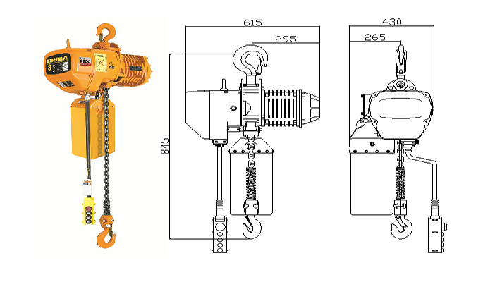 BM-3t electric chain hoist with hook drawing