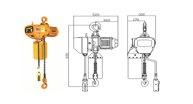 BM-1t electric chain hoist with hook drawing